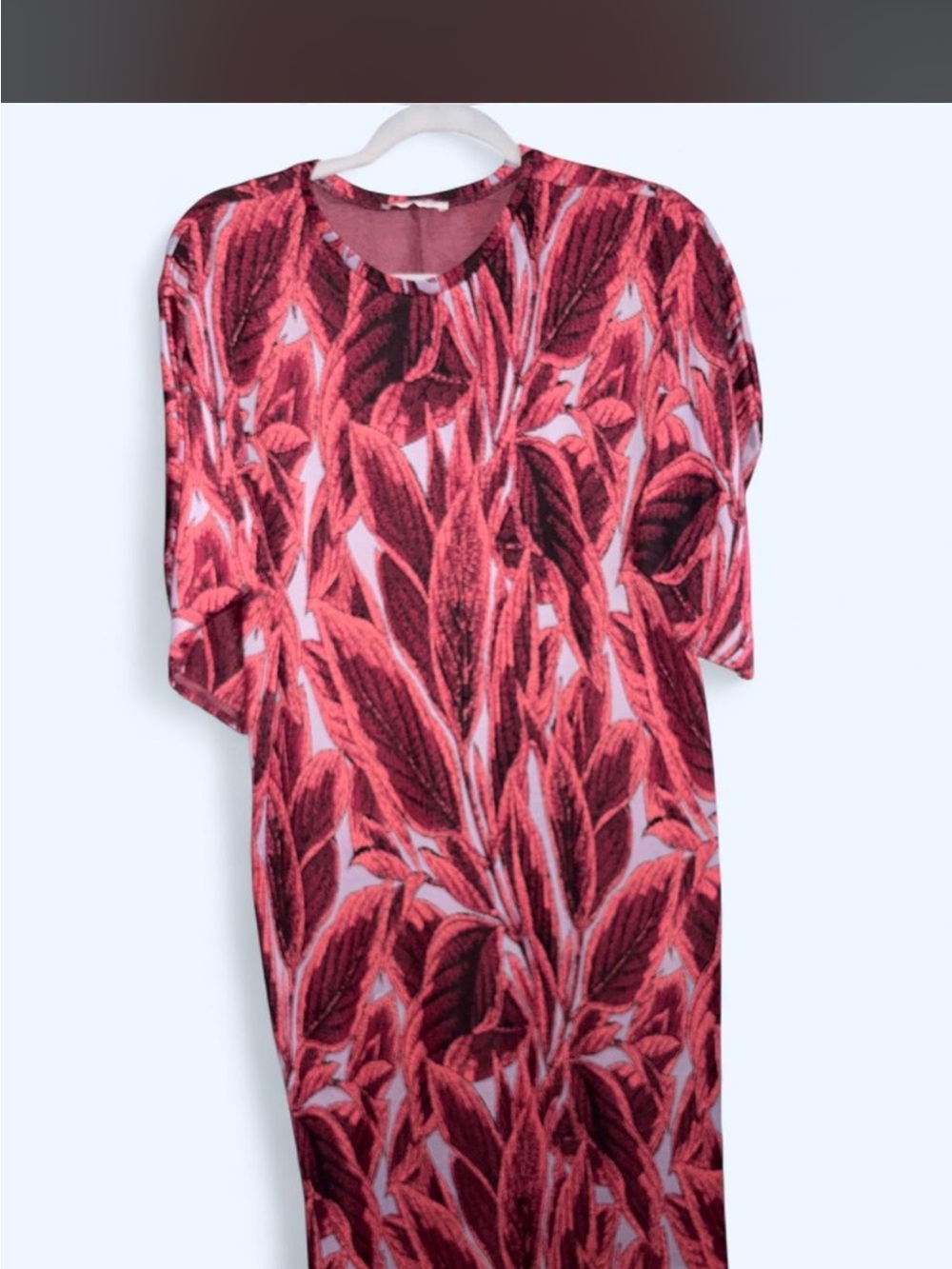 Zara Red Leaf-Print Short Sleeve Tunic